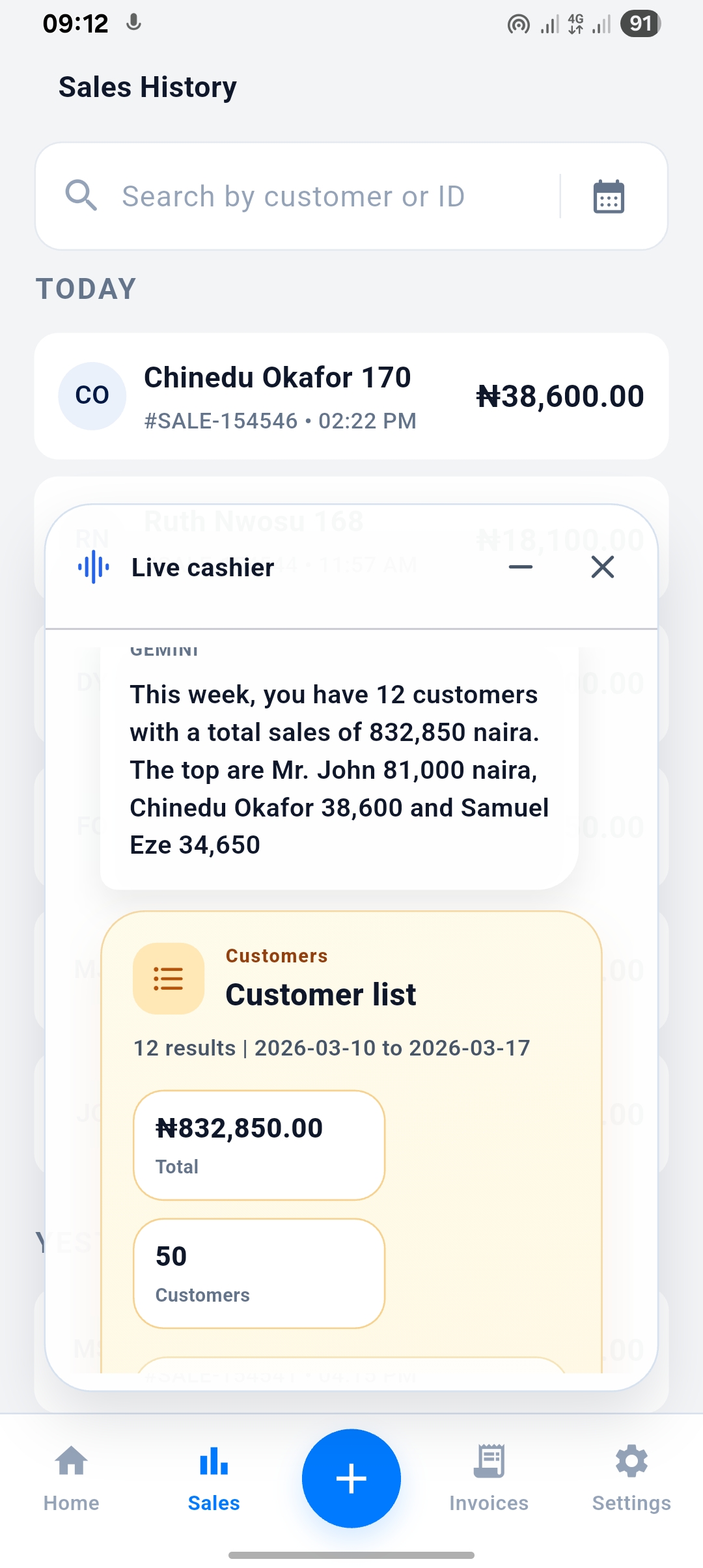 Live cashier report view in SalesNote